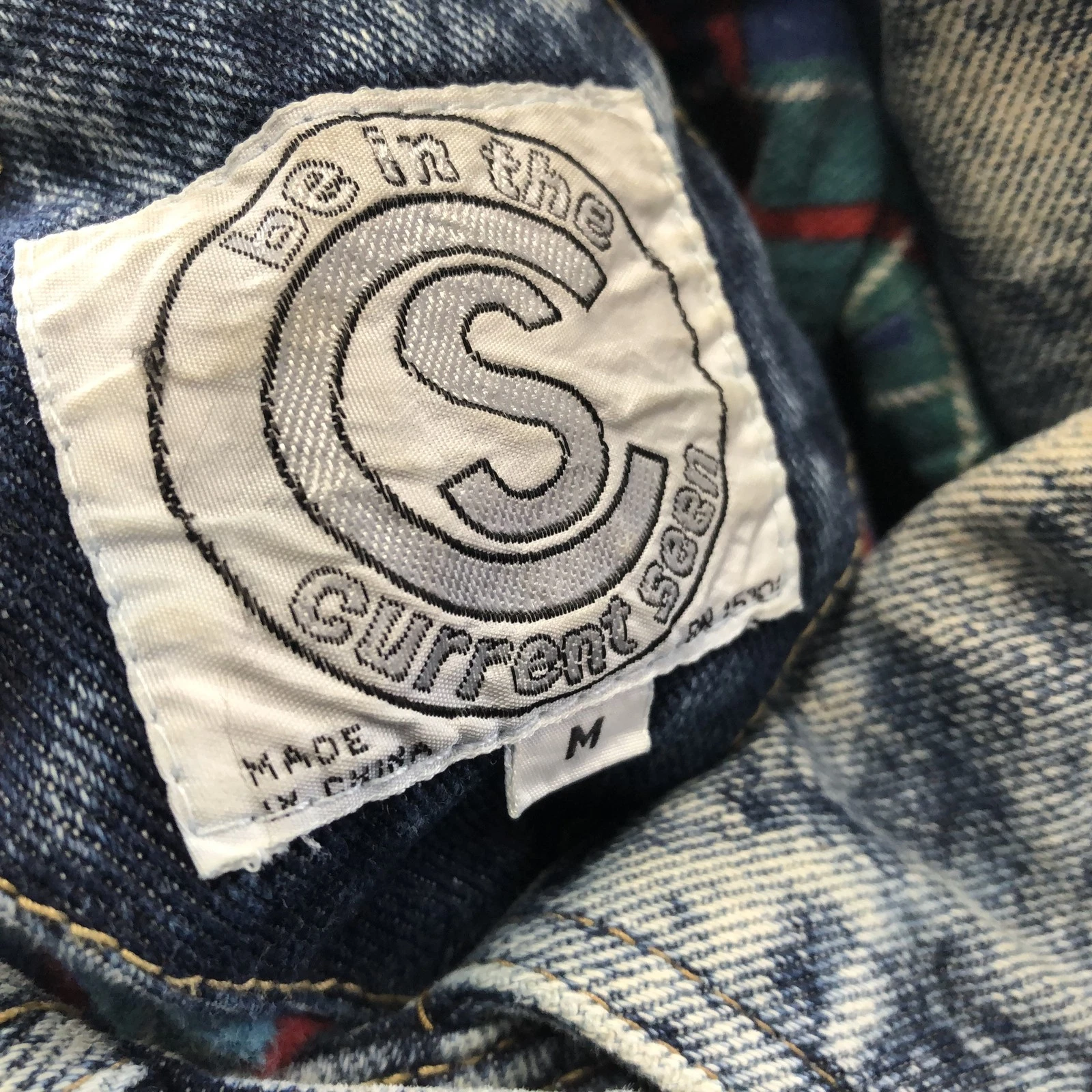 Vintage Current Seen Jacket Mens Medium Blue Denim Acid Wash Military Lined - product detail image 7