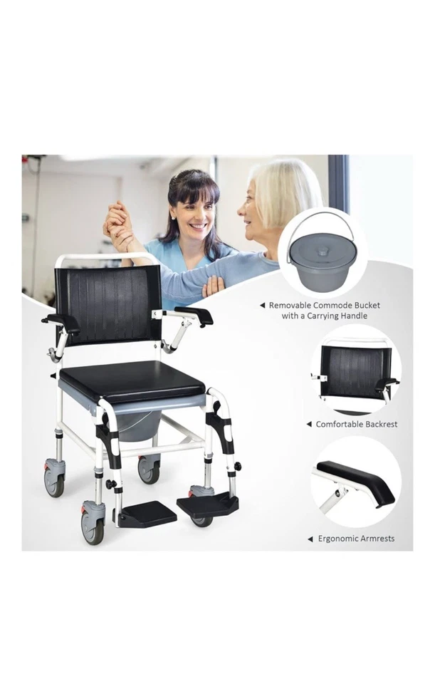 Giantex 4-in-1 Bedside Commode Shower Wheelchair, Commode Chair - Image 4 of 4