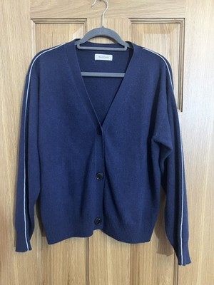 NAADAM 100% Kaschmir & Seide Besatz Blau Strickjacke Damen Gr. S Top Zustand