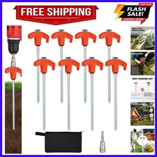 8 Pack Screw in Tent Stakes Heavy Duty,8 Inch Ground Anchors Screw in,Metal S...