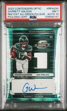 Garrett Wilson Jets RPA/15  PSA Auto 10, NM 7. 2 color Panini Green Pulsar