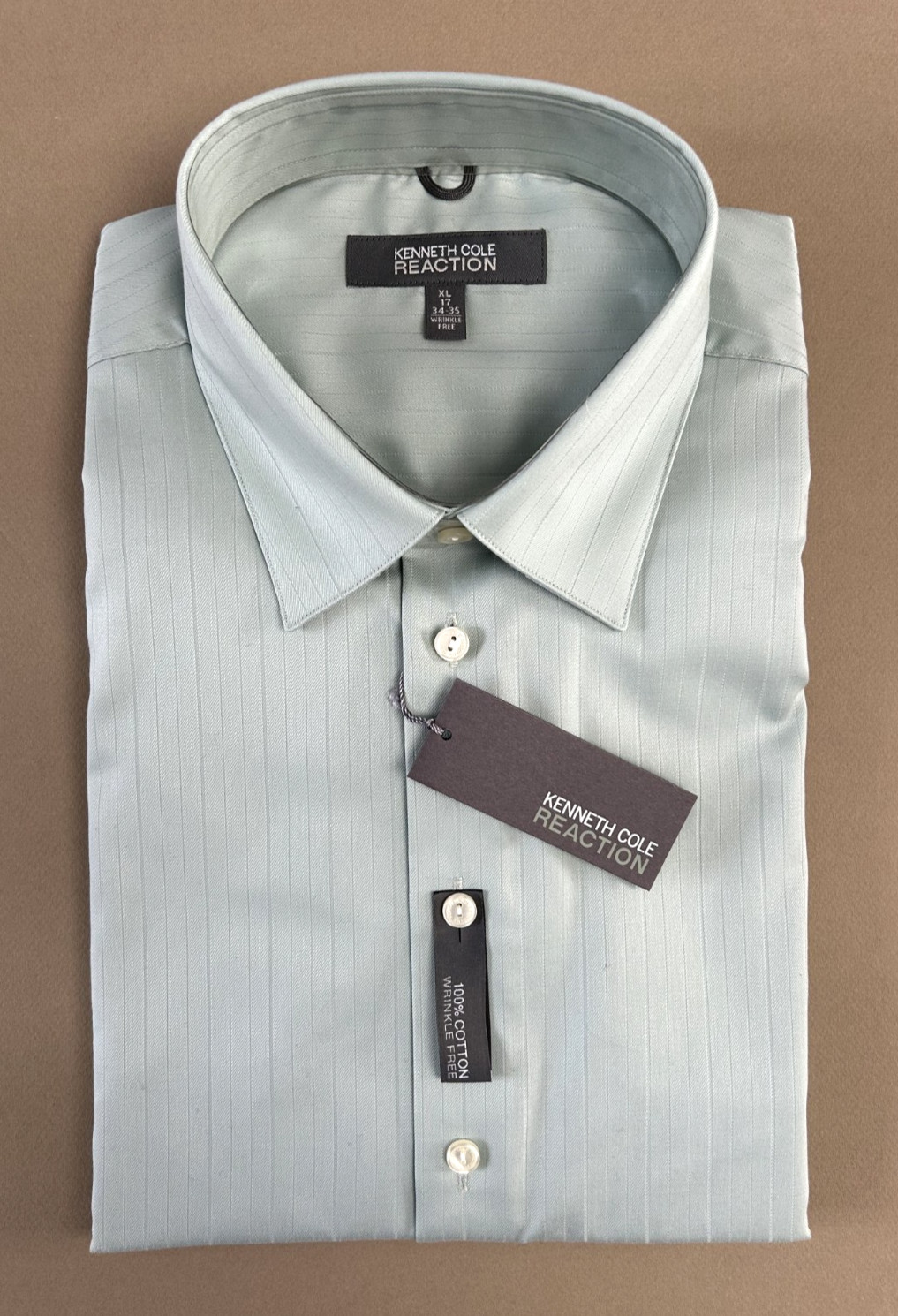 Kenneth Cole Reaction Men’s Dress Shirt XL 17 34/35 Mint Green Wrinkle Free NWT