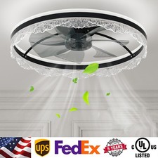 24" Modern LED Ceiling Fan Light Flush Mount Fixture kit with Remote APP Control