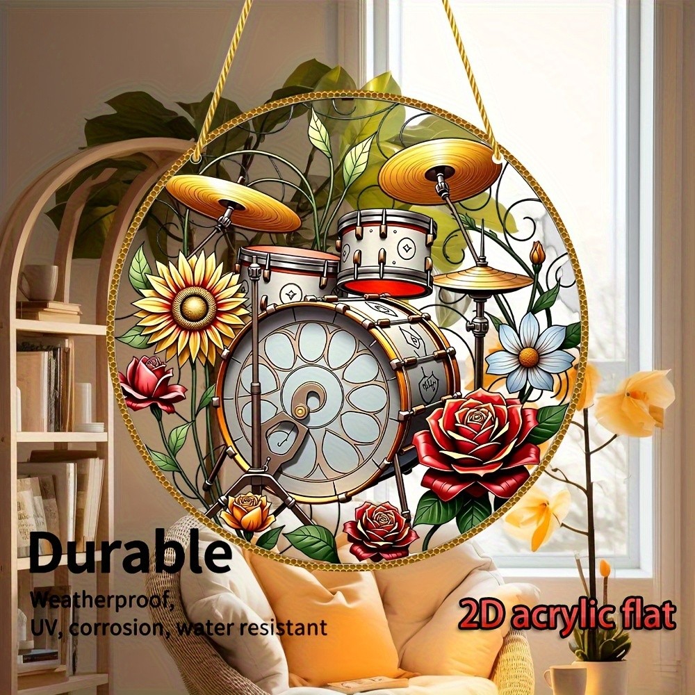 2D Drum & Flower Clock Wall Art, 8x8"