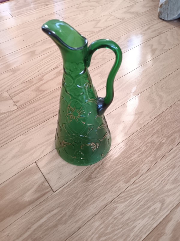Emerald Green Glass Cruet Or Decanter Made In Slovakia 10  1/4 Tall
