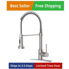 Kitchen Faucets, Brushed Nickel Kitchen Sink Faucet with Pull Down Sprayer Si...