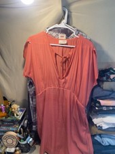 Universal Thread Women's Coral Pink Tie-Front Flutter Short Sleeve Mini Dress