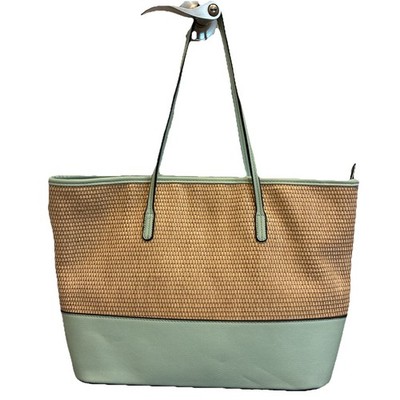 IZZY & ALI Summer Straw Tote Light Minty Green Large Vegan Friendly Unused
