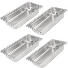 4 Pack 1/3 Size x 2.5 Inch Deep Steam Table Pan, 12.8"x6.9"x2.6" Silver 