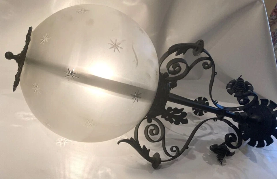 Antiguo accesorio de luz electrificado victoriano original gas 13" bola pantalla 34" Foto 4 de 4