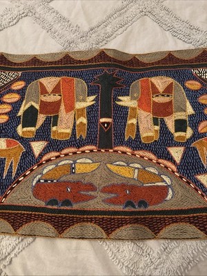 Kaross South African Aardvark Art Hand Embroidered Table Runner Tapestry