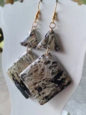 Handcrafted Gold Polymer Clay And Resin Black White Earrings