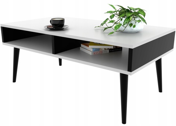Skandinavischer Couchtisch, Weiß/Schwarze Bank Mit Ablage-image