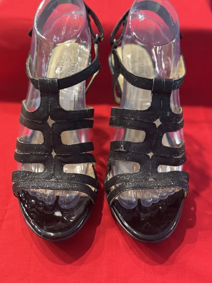Sexy Zapatos Naturalizantes Para Mujer Talla 8 Negro Brillo Tirantes Estilo Stiletto Tacón Foto 2 de 4