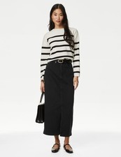 Marks & Spencer Womens Black Cotton Midi Pencil Skirt - M&S