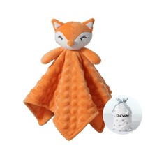 CREVENT Soft Plush Animal Face Security Blankets for Boys Crib, Orange Fox