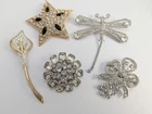 Vtg Costume Jewelry Rhinestone Brooch Lot Weiss M Jent Star Dragonfly Flower