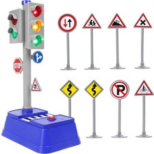 Kiddie Play Traffic Signs and Crosswalk Light Signal Toys for Kids 12pcs 