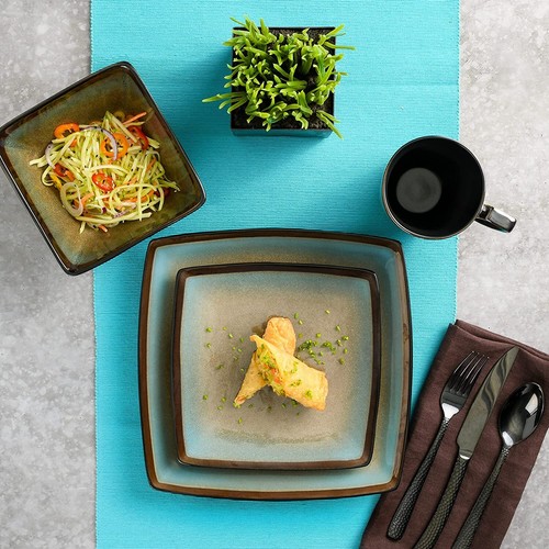 Dinnerware Set 16 Pc Square Dinner Dish Kit for 4 Home Dining Kitchen Dishware - Picture 48 of 54