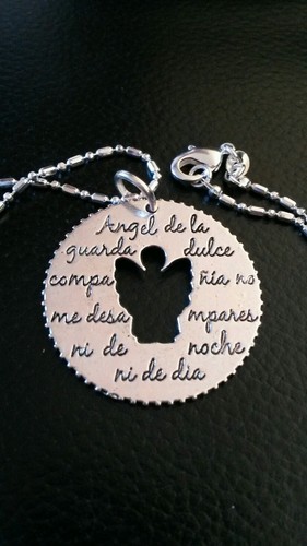 Sterling silver necklace large guardian angel charm Spanish prayer gift box - Picture 5 of 8