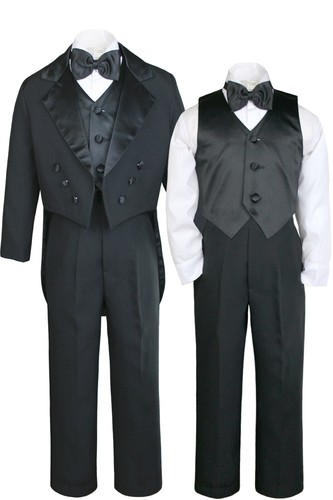 WEDDING FORMAL BLACK 5 PC TAIL TUXEDO SUIT Baby INFANT TODDLER Kid Teen BOY S-18 - Picture 7 of 7