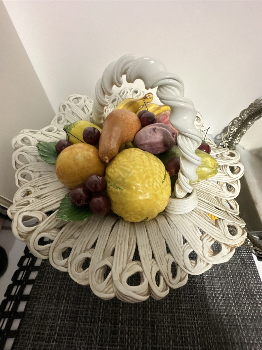 Vintage HUGE Spans 17”, Capodimonte Italy Fruit Cherries