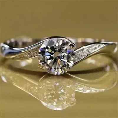 3ct Moissanite Tester Pass 14K White Gold Plated Round Cut Wedding Ring