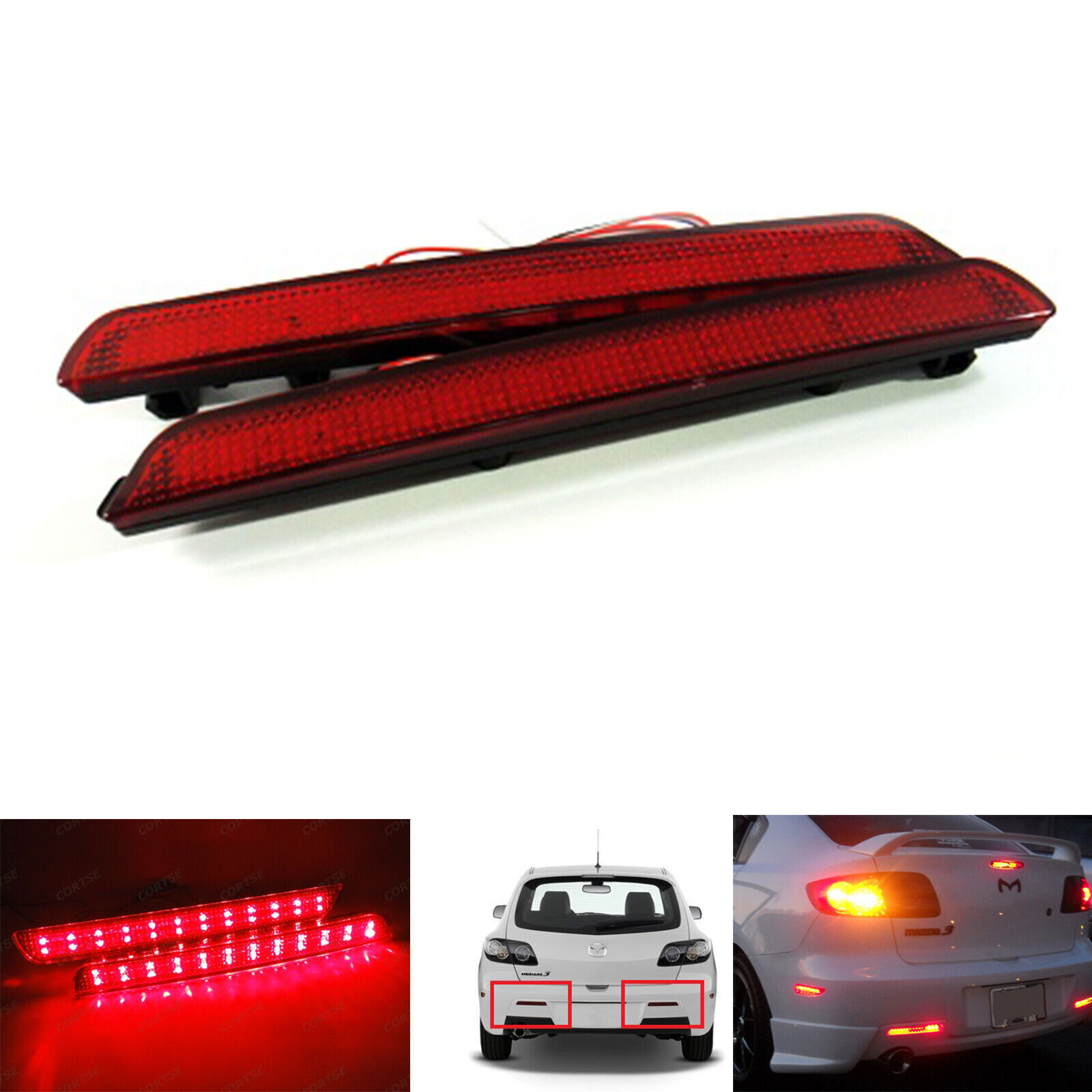Mazda Rear Reflex Red Lens Rear Bumper Reflector LED Tail Brake Stop Light For Mazda3 ...
