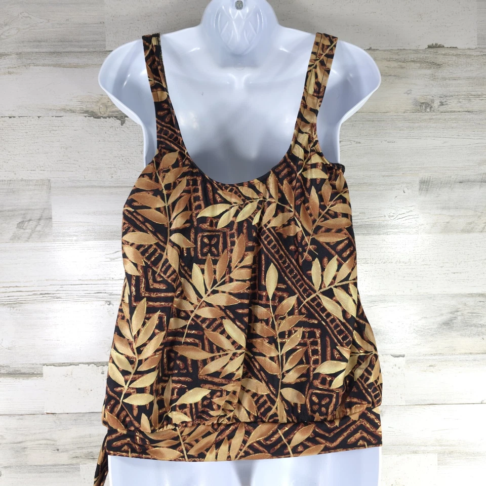 DE COLECCIÓN MAXINE OF HOLLYWOOD NATACIÓN TANKINI TOP MUJER TALLA 12 NEGRO MARRÓN DORADO.. Foto 2 de 4