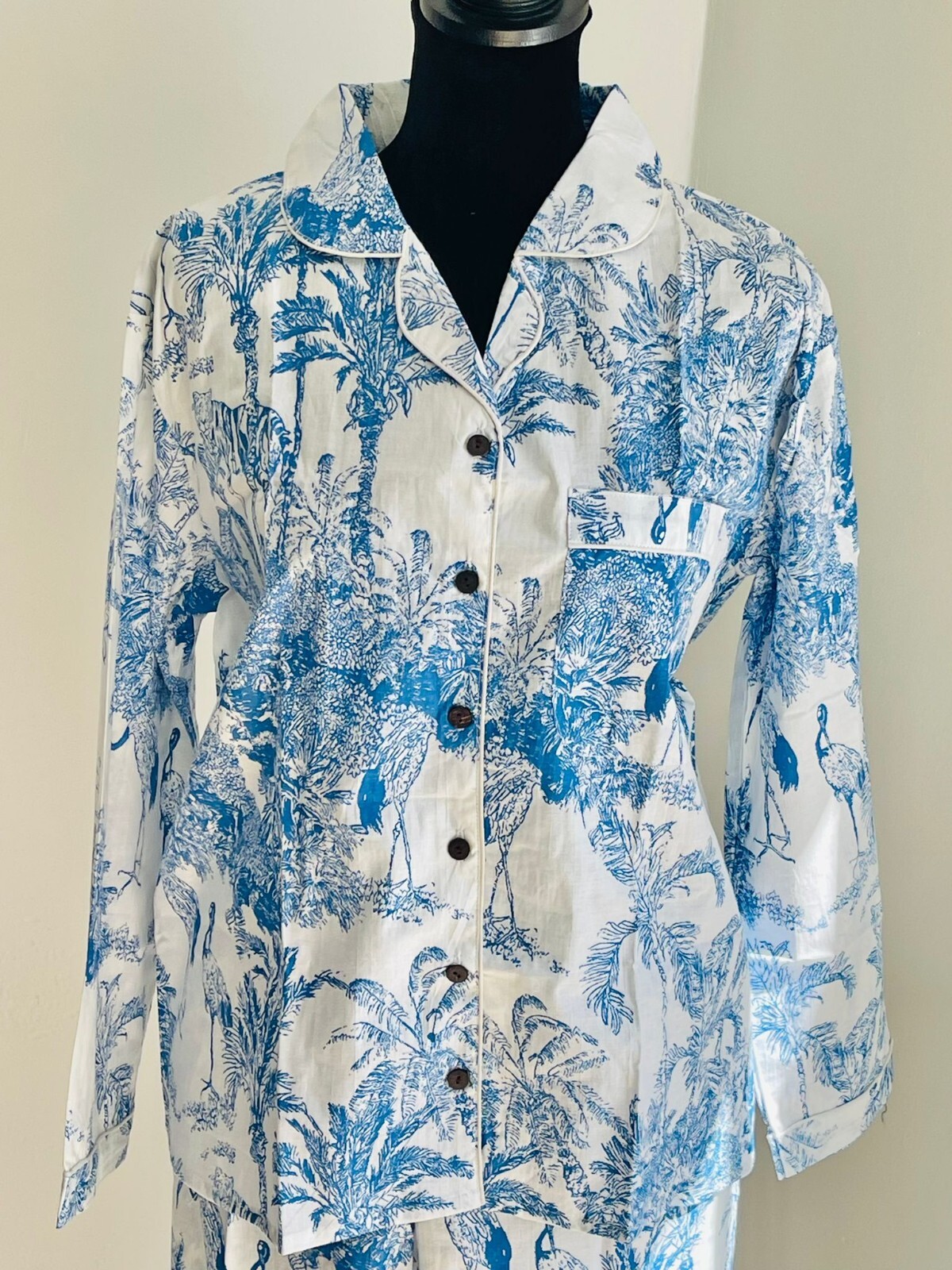 Hand Block Print Pajamas, Floral Pure Cotton Pajamas Set Indian Night Wear Dress