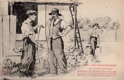 Nos Bons Paysans la journee de huit heures Vintage Postcard Wpc5