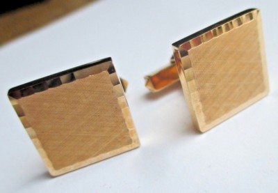 Boutons De Manchette Vintage Carrés Plaqué Or Finement Gravés - Bijou Classique Pour Homme
