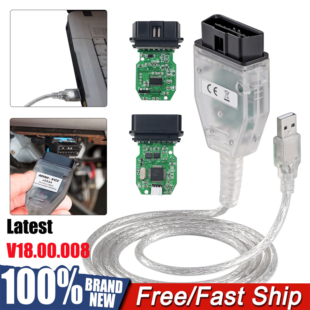 MINI VCI J2534 TIS Techstream V18.00.008 OBD2 Car Diagnostic Cable For Toyota US