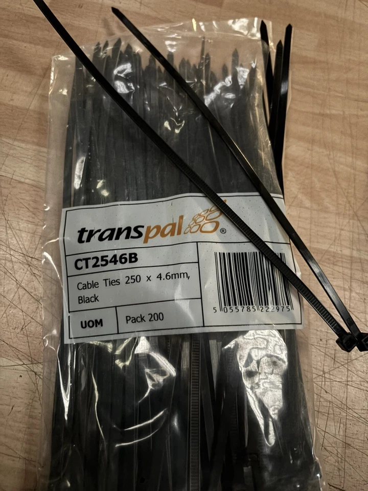 TRANSPAL JOB LOT ( 400) 250MM X 4.6MM BLACK CABLE TIES TIE WRAPS