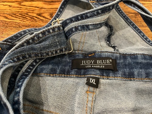 Judy Blue Shortalls Women 1X Plus Size Blue Denim Overalls Shorts Distressed - Picture 4 of 8