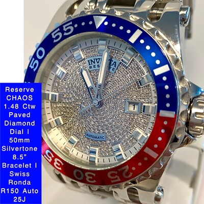 50mm 1.48Ctw Diamond | Swiss R150 Auto | CHAOS | Blue/Red Bezel
