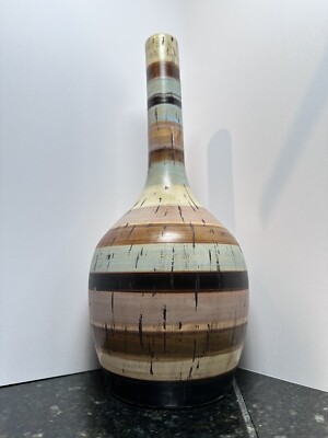 Imax Ceramic Vase Tabletop Home Accent Deco Earth Tone Horizontal Color Bands