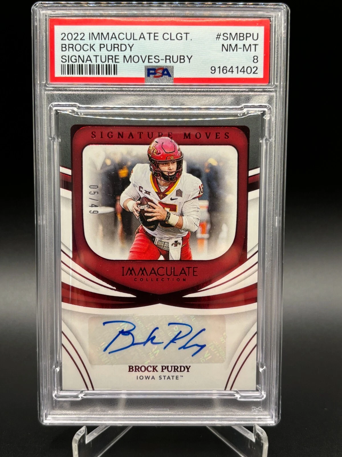 Brock Purdy Panini Immaculate Collection Collegiate Signature Moves #SMBPU Ruby