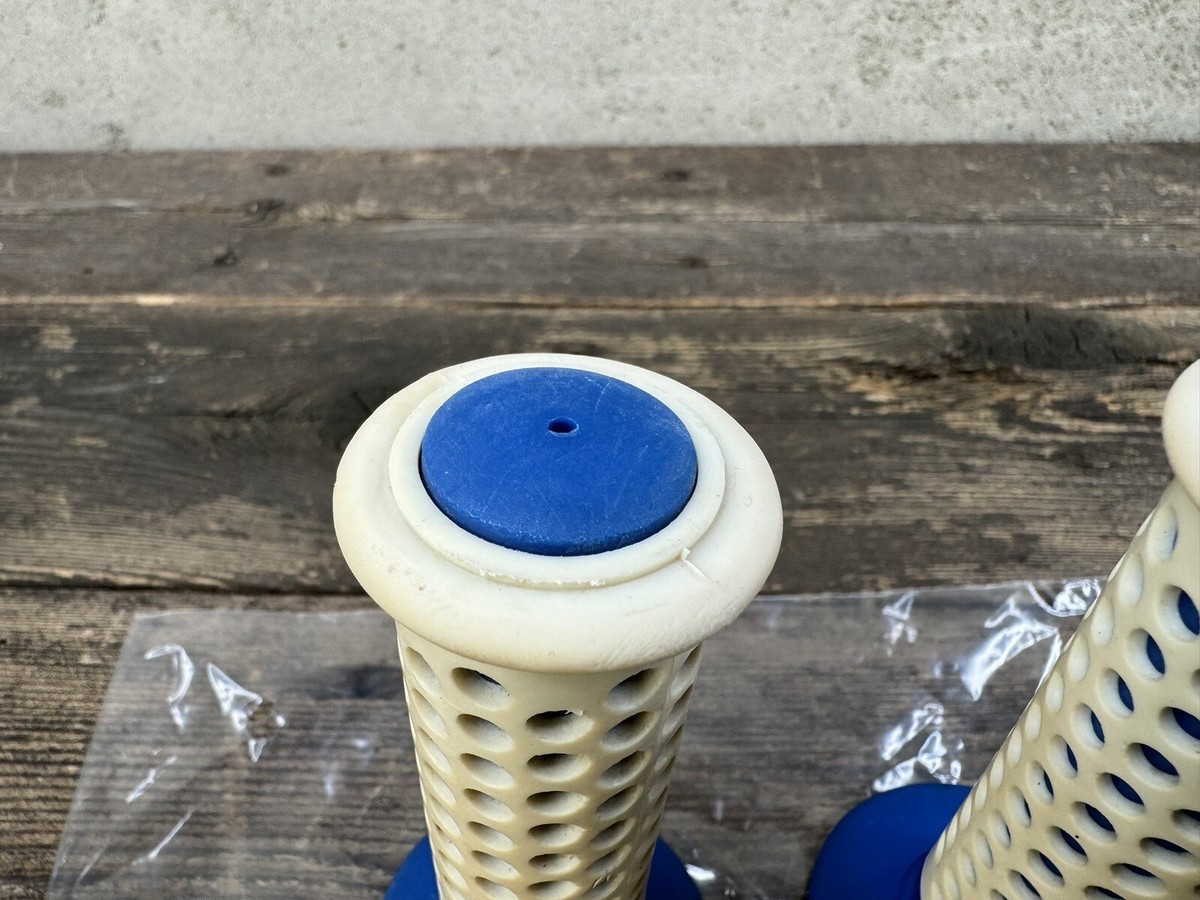 Bmx Handle grips Vintage Old School Blue White Oakley Style