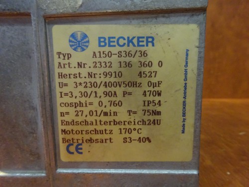 BECKER gearmotor A150-S36/36 27,01RPM 470W - Picture 2 of 4