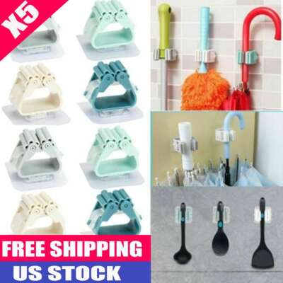 5pcs Self-Adhesive Broom Holder Set   Wall-Mounted Mop and Broom Gripper Racks