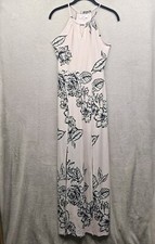 Womens Halter Dress XS Pale Pink Floral Maxi Resort Romantic Y2K Front Slits 