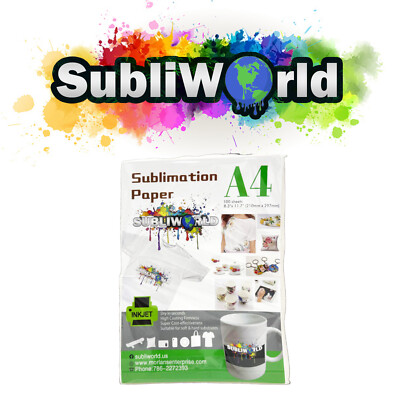 100 Sheets A4 Dye Sublimation Paper Iron On Heat Transfer for Inkjet T-Shirt Mug