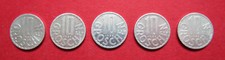 AUSTRIA  FIVE VINTAGE MIXED DATE 10 GROCHEN 1980-81-82-87-91  HIGH GRADE COINS