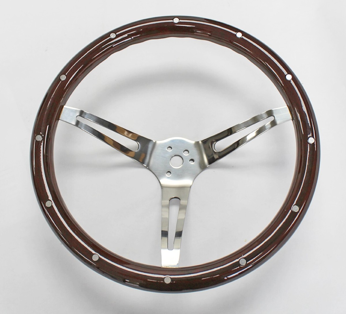 1966 Chevelle Wood Steering Wheel with Rivets High Gloss 15