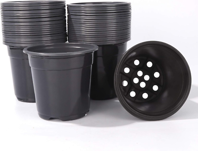 #ad 100 Pack Black Garden Nursery Plastic Pots 1 2Gallon Flower Plant Container Seed $23.99