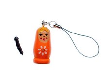 Matryoshka Babushka Phone Charm Russian Doll Wood Bell Orange