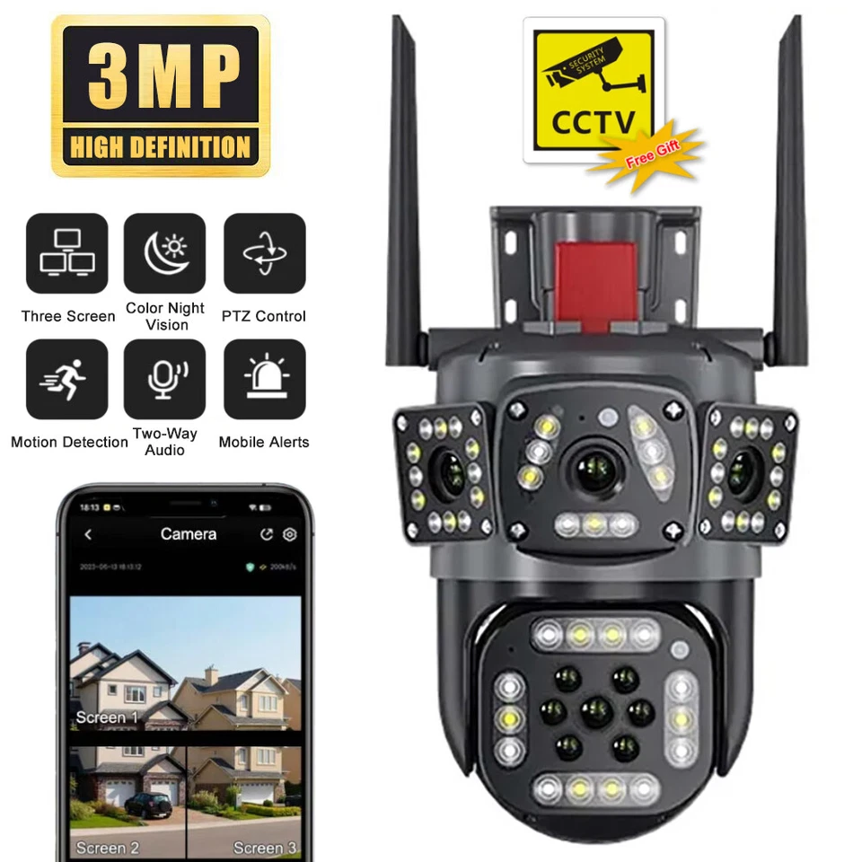 6K Wifi Security Camera 3 Screen 8X Zoom Outdoor PTZ IP Night Vision Cam 12MP - Image 4 of 4