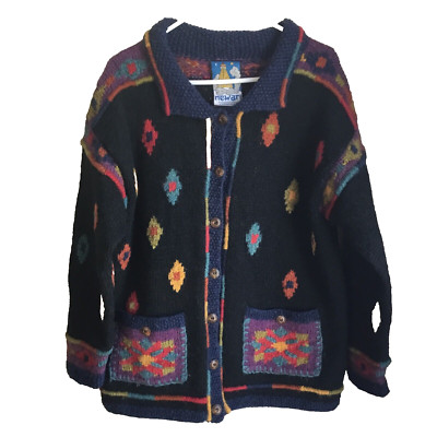 NEWARI Cardigan Napal Icelandic Design L/ XL 100% Wool Button Down Sweater