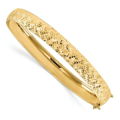 14k 14kt Yellow Gold Polished Diamond-Cut Bangle Bracelet 8.5mm - Afbeelding 1 van 2